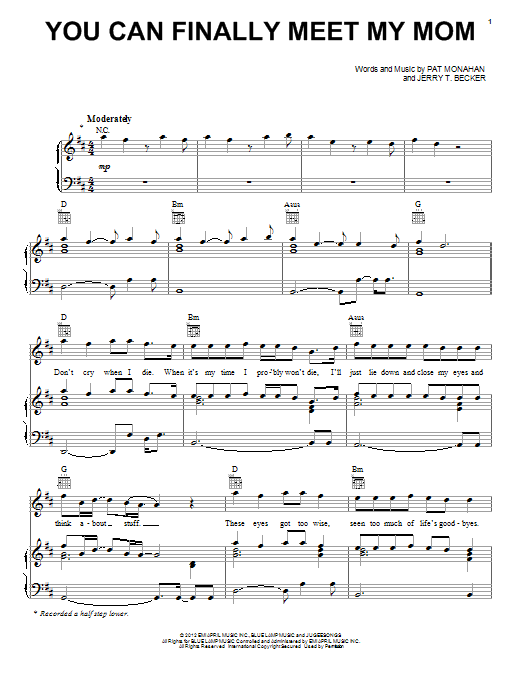 Learn to play Train You Can Finally Meet My Mom sheet music for Piano, Vocal & Guitar (Right-Hand Melody) in minutes. Train You Can Finally Meet My Mom sheet music preview music notes and score for Piano, Vocal & Guitar (Right-Hand Melody) including 7 page(s)