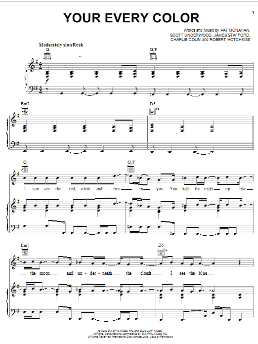 Train Your Every Color sheet music, chords, lyrics - Printable PDF for Piano, Vocal & Guitar (Right-Hand Melody)