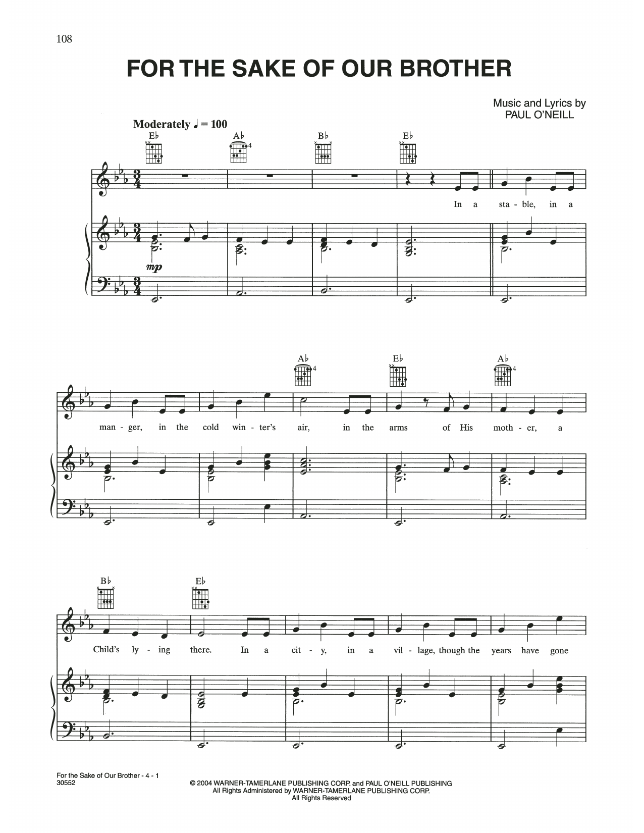 Trans-Siberian Orchestra For The Sake Of Our Brother sheet music, chords, lyrics - Printable PDF for Piano, Vocal & Guitar (Right-Hand Melody)