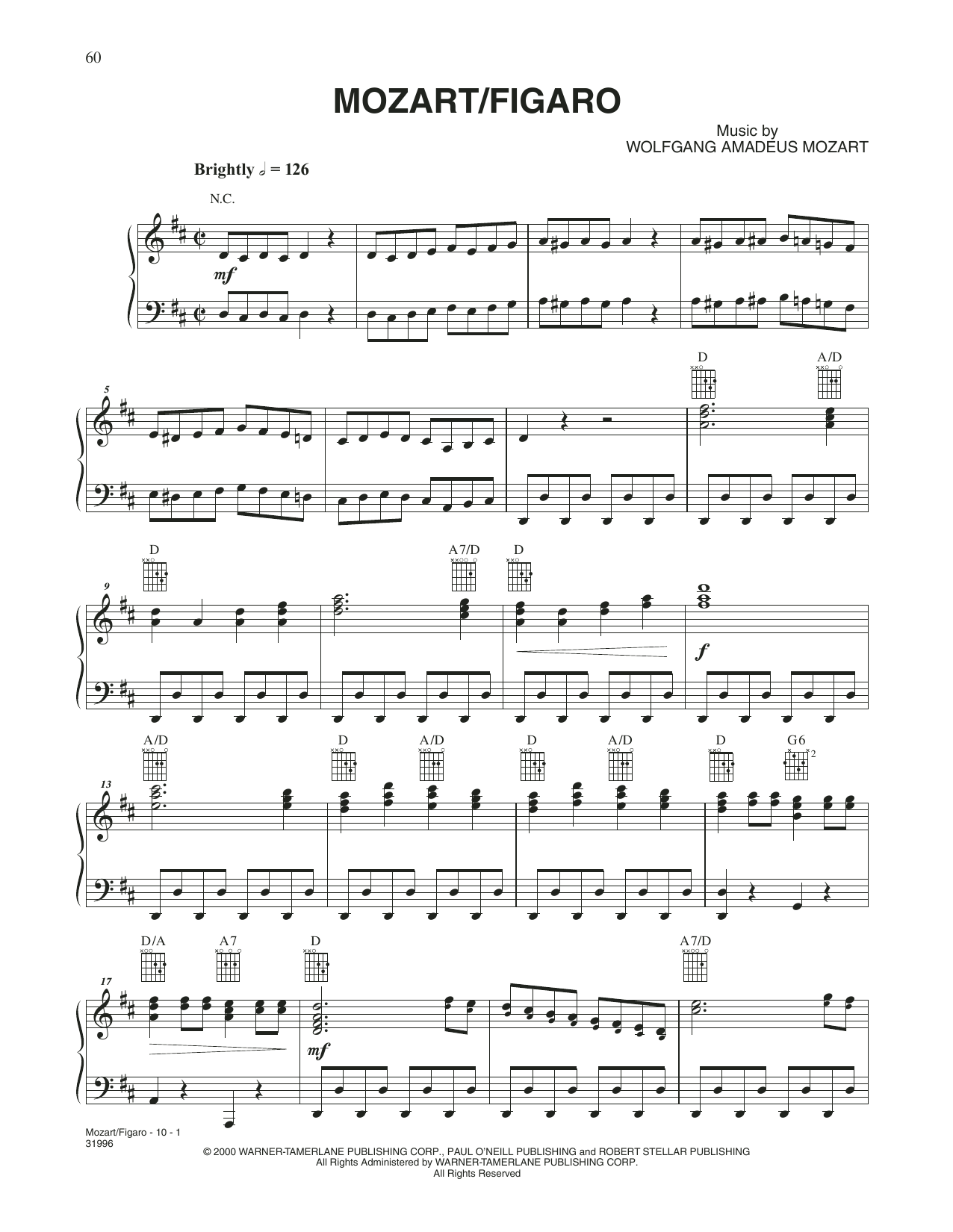 Trans-Siberian Orchestra Mozart/Figaro sheet music, chords, lyrics - Printable PDF for Piano Solo