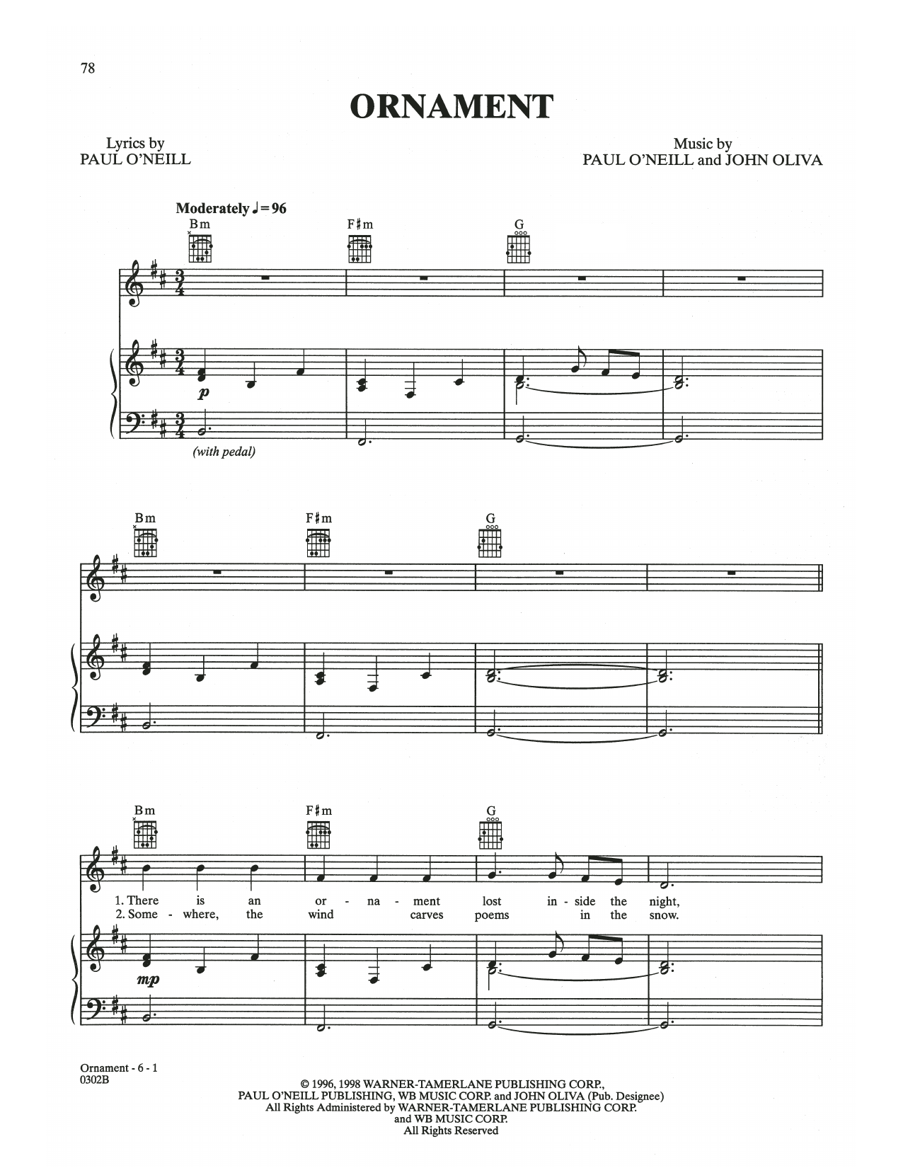 Trans-Siberian Orchestra Ornament sheet music, chords, lyrics - Printable PDF for Piano, Vocal & Guitar (Right-Hand Melody)