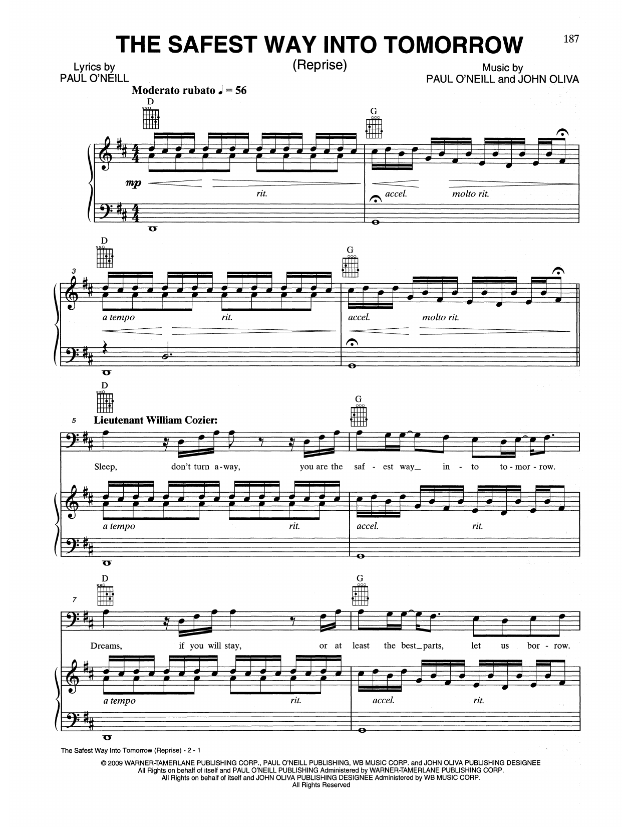 Trans-Siberian Orchestra The Safest Way Into Tomorrow (Reprise) sheet music, chords, lyrics - Printable PDF for Piano, Vocal & Guitar (Right-Hand Melody)