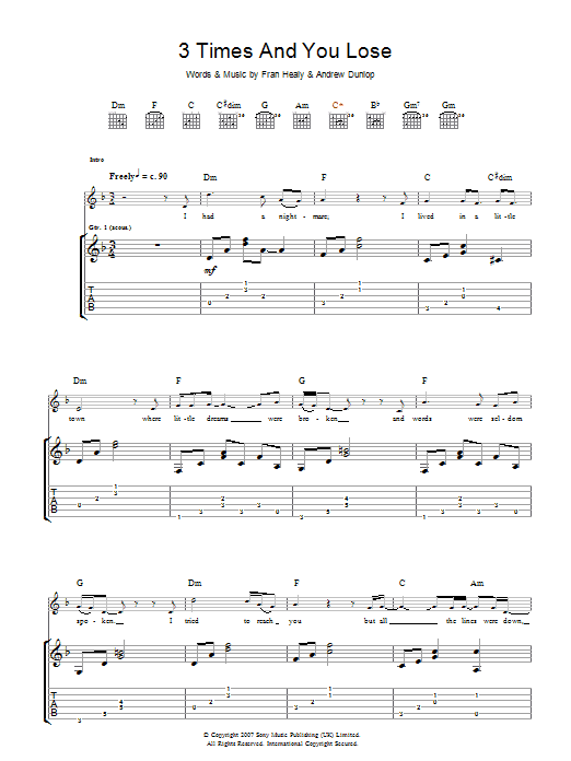 Travis 3 Times And You Lose sheet music preview music notes and score for Guitar Tab including 11 page(s)