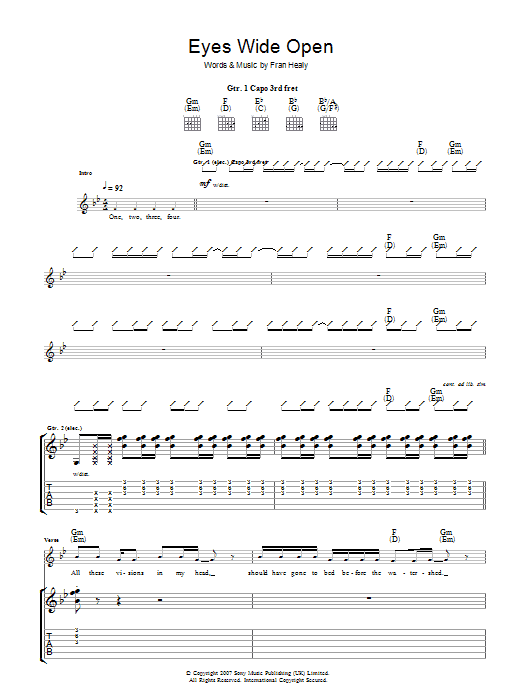 Travis Eyes Wide Open sheet music preview music notes and score for Guitar Tab including 5 page(s)