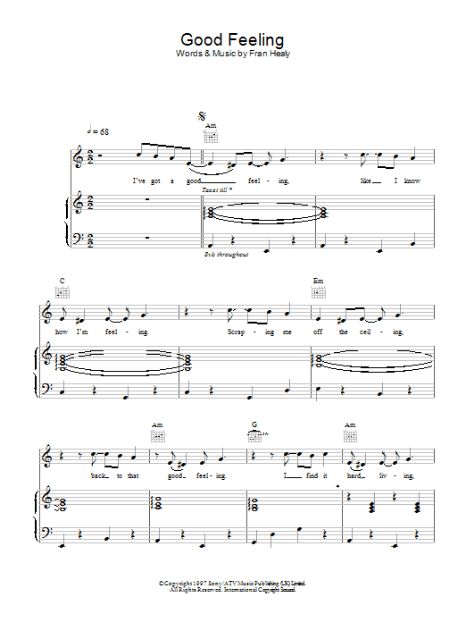 Learn to play Travis Good Feeling sheet music for Piano, Vocal & Guitar in minutes. Travis Good Feeling sheet music preview music notes and score for Piano, Vocal & Guitar including 6 page(s)