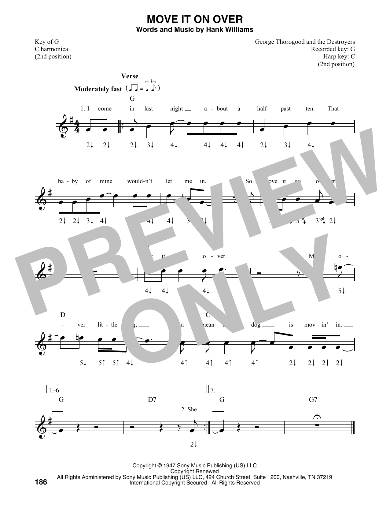 Travis Tritt with George Thorogood Move It On Over (from King Of The Hill) sheet music, chords, lyrics - Printable PDF for Harmonica