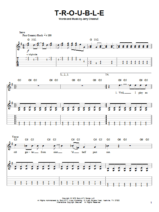 Learn to play Travis Tritt T-R-O-U-B-L-E sheet music for Bass Guitar Tab in minutes. Travis Tritt T-R-O-U-B-L-E sheet music preview music notes and score for Bass Guitar Tab including 10 page(s)
