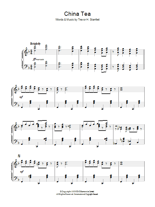 Trevor H. Stanford China Tea sheet music, chords, lyrics - Printable PDF for Piano