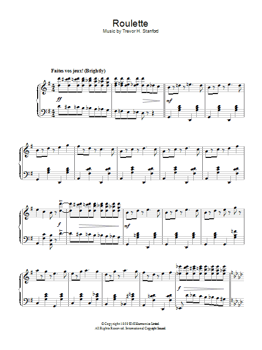 Trevor H. Stanford Roulette sheet music, chords, lyrics - Printable PDF for Piano