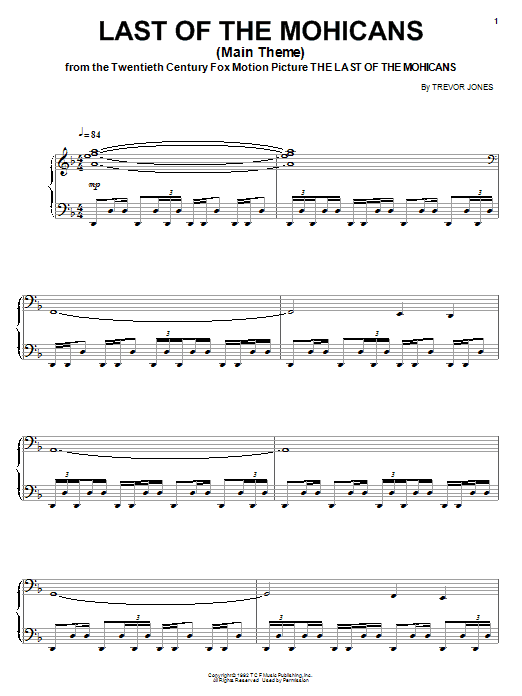 Learn to play Trevor Jones The Last Of The Mohicans (Main Theme) sheet music for Piano, Vocal & Guitar (Right-Hand Melody) in minutes. Trevor Jones The Last Of The Mohicans (Main Theme) sheet music preview music notes and score for Piano, Vocal & Guitar (Right-Hand Melody) including 5 page(s)