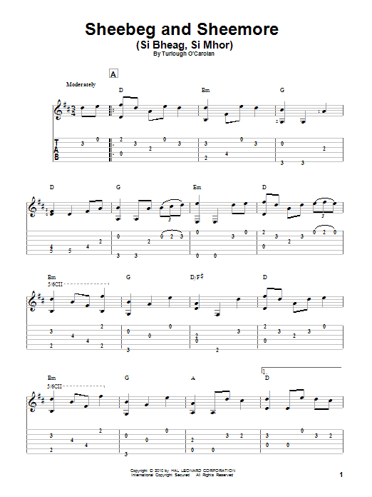 Turlough O'Carolan Sheebeg And Sheemore (Si Bheag, Si Mhor) sheet music, chords, lyrics - Printable PDF for Guitar Tab