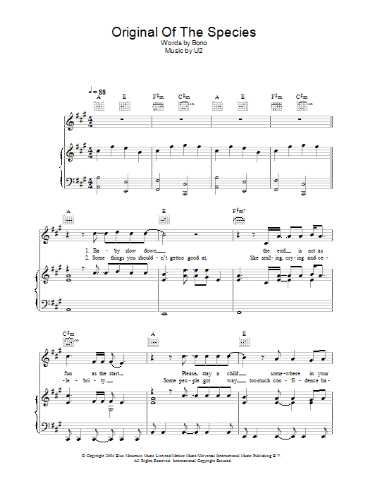 Learn to play U2 Original Of The Species sheet music for Piano, Vocal & Guitar (Right-Hand Melody) in minutes. U2 Original Of The Species sheet music preview music notes and score for Piano, Vocal & Guitar (Right-Hand Melody) including 6 page(s)