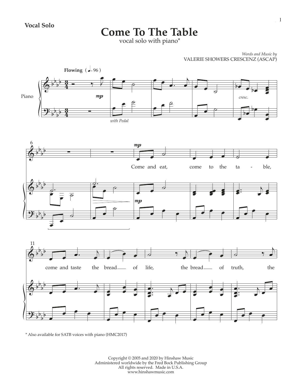 Learn to play Valerie Showers Crescenz Come to the Table sheet music for Piano & Vocal in minutes. Valerie Showers Crescenz Come to the Table sheet music preview music notes and score for Piano & Vocal including 7 page(s)