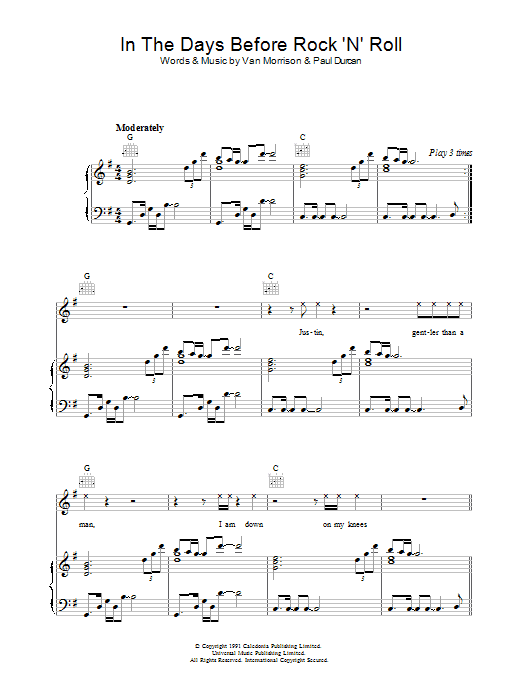Van Morrison In The Days Before Rock 'N' Roll sheet music, chords, lyrics - Printable PDF for Piano, Vocal & Guitar