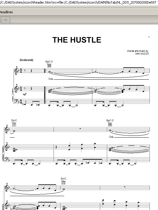 Learn to play Van McCoy & The Soul City Symphony The Hustle sheet music for Piano, Vocal & Guitar (Right-Hand Melody) in minutes. Van McCoy & The Soul City Symphony The Hustle sheet music preview music notes and score for Piano, Vocal & Guitar (Right-Hand Melody) including 4 page(s)
