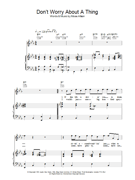 Van Morrison Don't Worry About A Thing sheet music preview music notes and score for Piano, Vocal & Guitar including 5 page(s)
