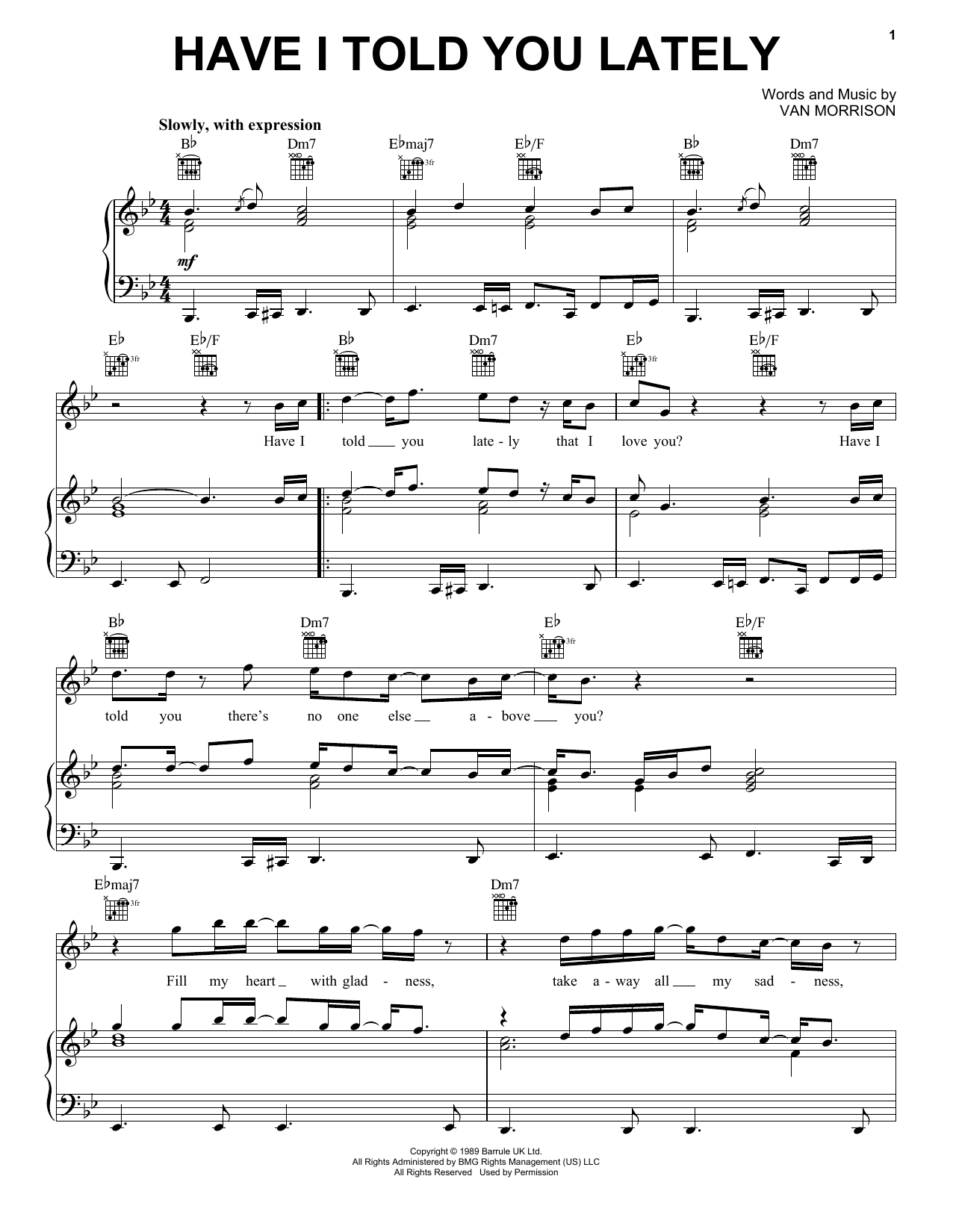 Van Morrison Have I Told You Lately sheet music preview music notes and score for Piano, Vocal & Guitar (Right-Hand Melody) including 4 page(s)