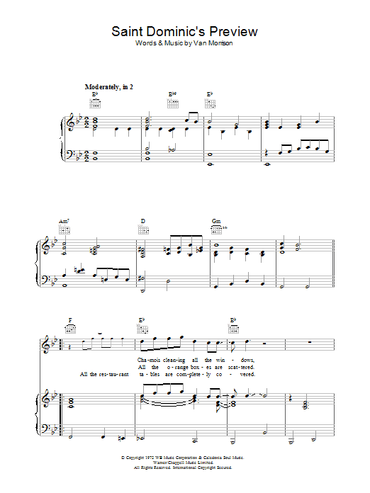 Van Morrison Saint Dominic's Preview sheet music preview music notes and score for Piano, Vocal & Guitar (Right-Hand Melody) including 6 page(s)