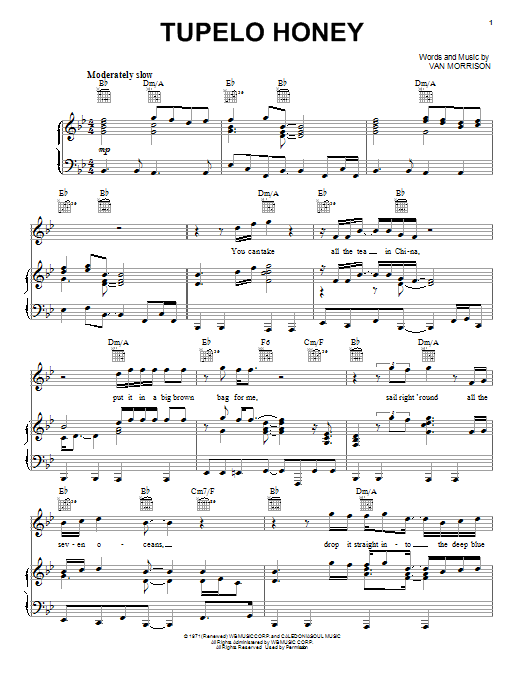 Learn to play Van Morrison Tupelo Honey sheet music for Piano, Vocal & Guitar (Right-Hand Melody) in minutes. Van Morrison Tupelo Honey sheet music preview music notes and score for Piano, Vocal & Guitar (Right-Hand Melody) including 6 page(s)