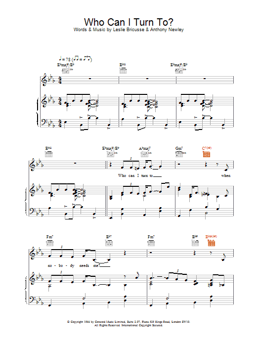 Van Morrison Who Can I Turn To? sheet music preview music notes and score for Piano, Vocal & Guitar (Right-Hand Melody) including 5 page(s)