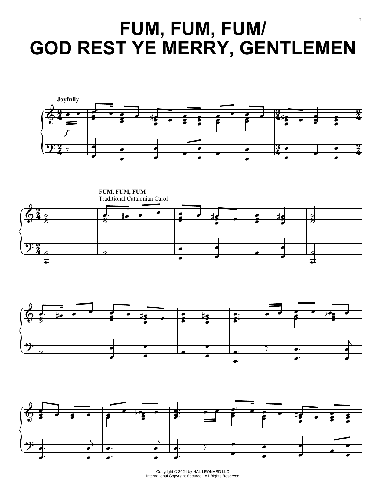 Various Fum, Fum, Fum/God Rest Ye Merry, Gentlemen Christmas Medley sheet music, chords, lyrics - Printable PDF for Piano, Vocal & Guitar Chords (Right-Hand Melody)