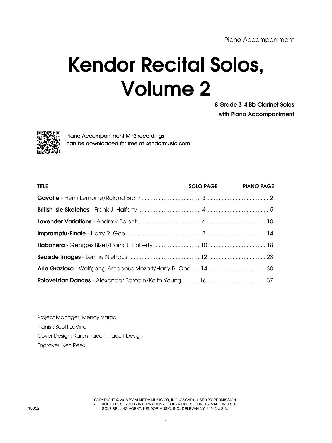 Learn to play Various Kendor Recital Solos, Volume 2 - Bb Clarinet - Piano Accompaniment sheet music for Woodwind Solo in minutes. Various Kendor Recital Solos, Volume 2 - Bb Clarinet - Piano Accompaniment sheet music preview music notes and score for Woodwind Solo including 44 page(s)