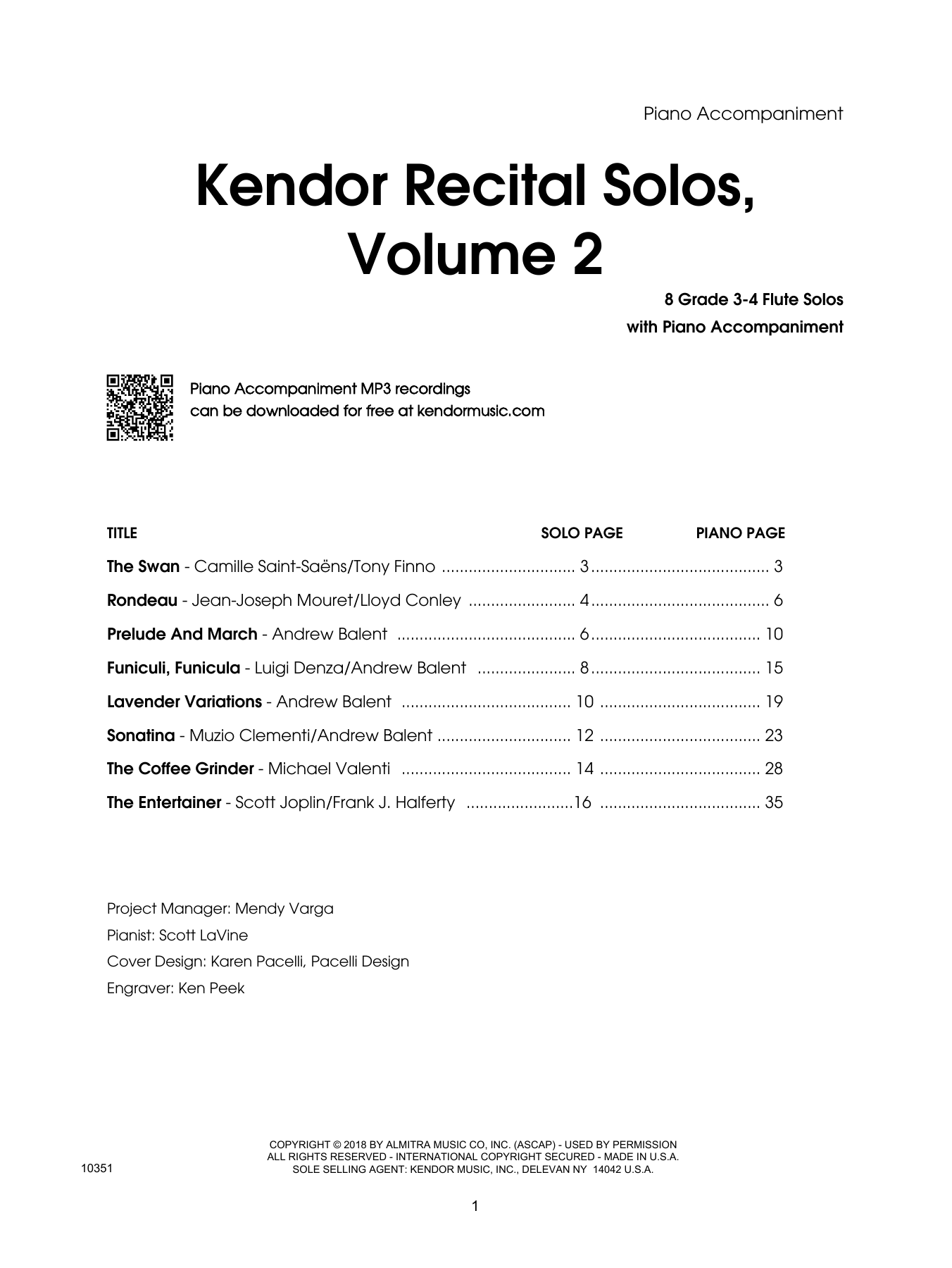 Learn to play Various Kendor Recital Solos, Volume 2 - Flute - Piano Accompaniment sheet music for Woodwind Solo in minutes. Various Kendor Recital Solos, Volume 2 - Flute - Piano Accompaniment sheet music preview music notes and score for Woodwind Solo including 39 page(s)