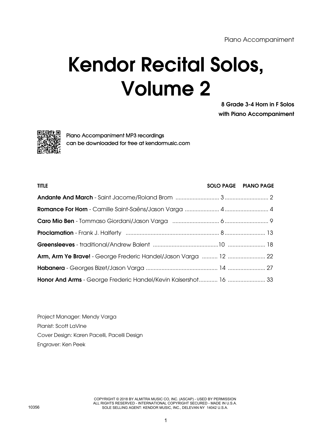 Learn to play Various Kendor Recital Solos, Volume 2 - Piano Accompaniment sheet music for Brass Solo in minutes. Various Kendor Recital Solos, Volume 2 - Piano Accompaniment sheet music preview music notes and score for Brass Solo including 42 page(s)