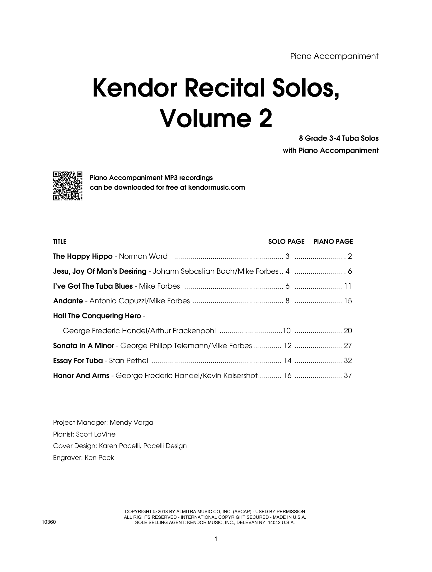 Learn to play Various Kendor Recital Solos, Volume 2 - Tuba - Piano Accompaniment sheet music for Brass Solo in minutes. Various Kendor Recital Solos, Volume 2 - Tuba - Piano Accompaniment sheet music preview music notes and score for Brass Solo including 42 page(s)