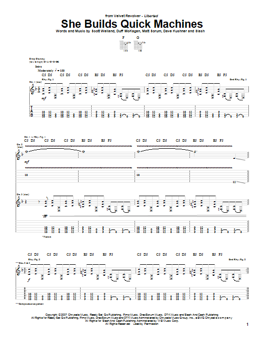 Learn to play Velvet Revolver She Builds Quick Machines sheet music for Guitar Tab in minutes. Velvet Revolver She Builds Quick Machines sheet music preview music notes and score for Guitar Tab including 9 page(s)