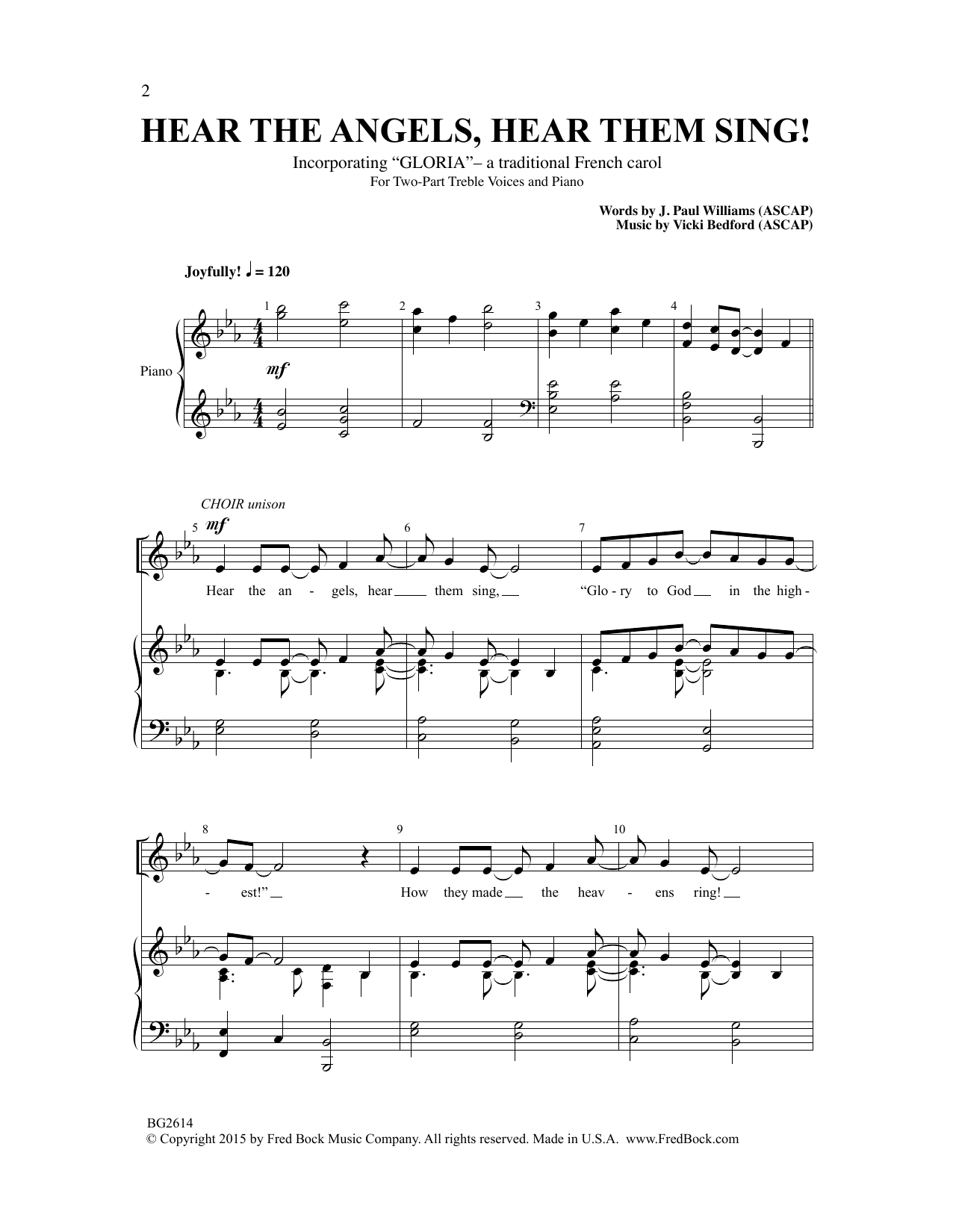 Vicki Bedford Hear The Angels, Hear Them Sing sheet music, chords, lyrics - Printable PDF for 2-Part Choir