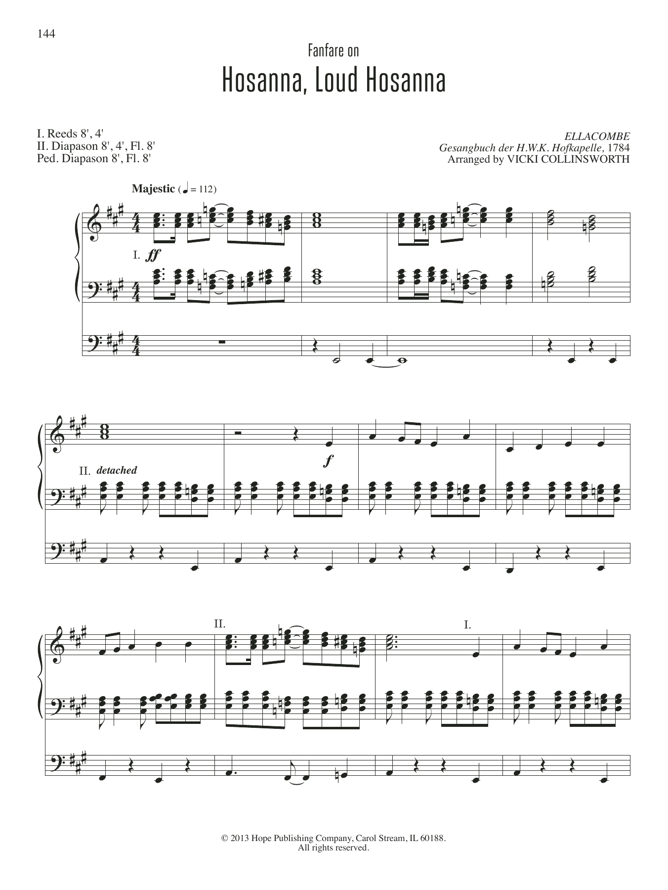 VICKI COLLINSWORTH Hosanna, Loud Hosanna sheet music, chords, lyrics - Printable PDF for Organ