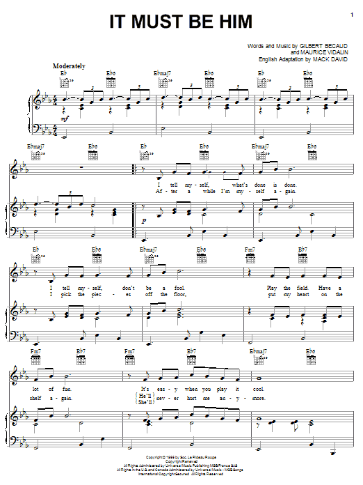 Learn to play Vikki Carr It Must Be Him sheet music for Piano, Vocal & Guitar (Right-Hand Melody) in minutes. Vikki Carr It Must Be Him sheet music preview music notes and score for Piano, Vocal & Guitar (Right-Hand Melody) including 3 page(s)