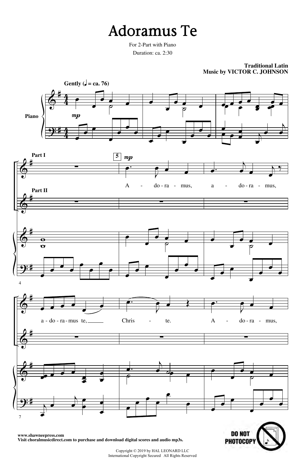Victor C. Johnson Adoramus Te sheet music, chords, lyrics - Printable PDF for 2-Part Choir