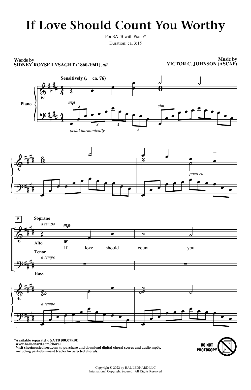 Victor C. Johnson If Love Should Count You Worthy sheet music, chords, lyrics - Printable PDF for SATB Choir