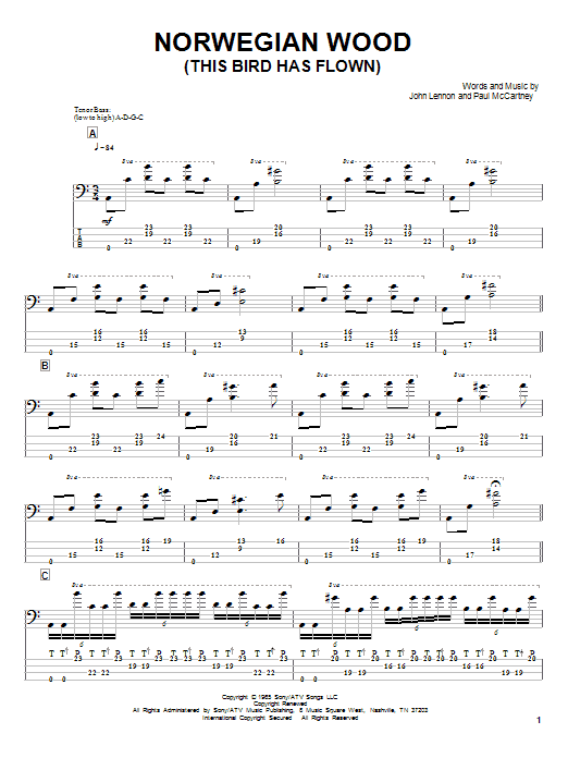 Victor Wooten Norwegian Wood (This Bird Has Flown) sheet music, chords, lyrics - Printable PDF for Bass Guitar Tab