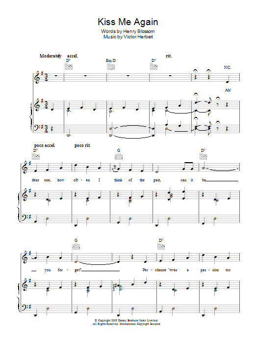 Learn to play Victor Herbert Kiss Me Again sheet music for Piano, Vocal & Guitar in minutes. Victor Herbert Kiss Me Again sheet music preview music notes and score for Piano, Vocal & Guitar including 5 page(s)