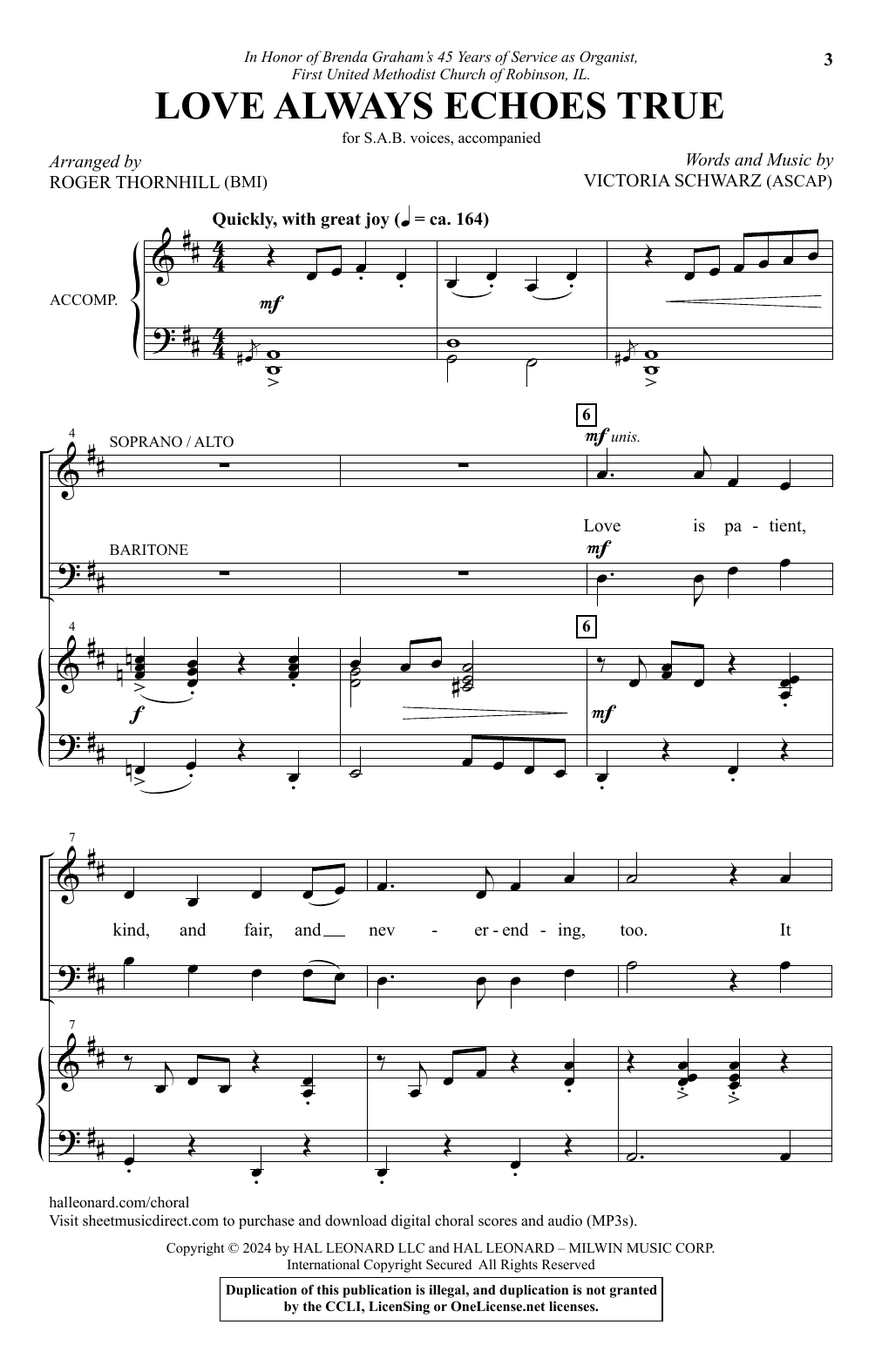 Victoria Schwarz Love Always Echoes True (arr. Roger Thornhill) sheet music, chords, lyrics - Printable PDF for SAB Choir