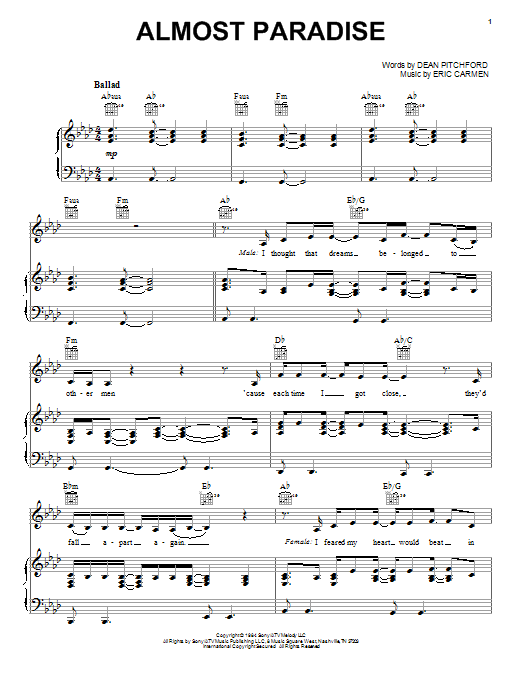 Victoria Justice & Hunter Hayes Almost Paradise sheet music preview music notes and score for Piano, Vocal & Guitar (Right-Hand Melody) including 6 page(s)