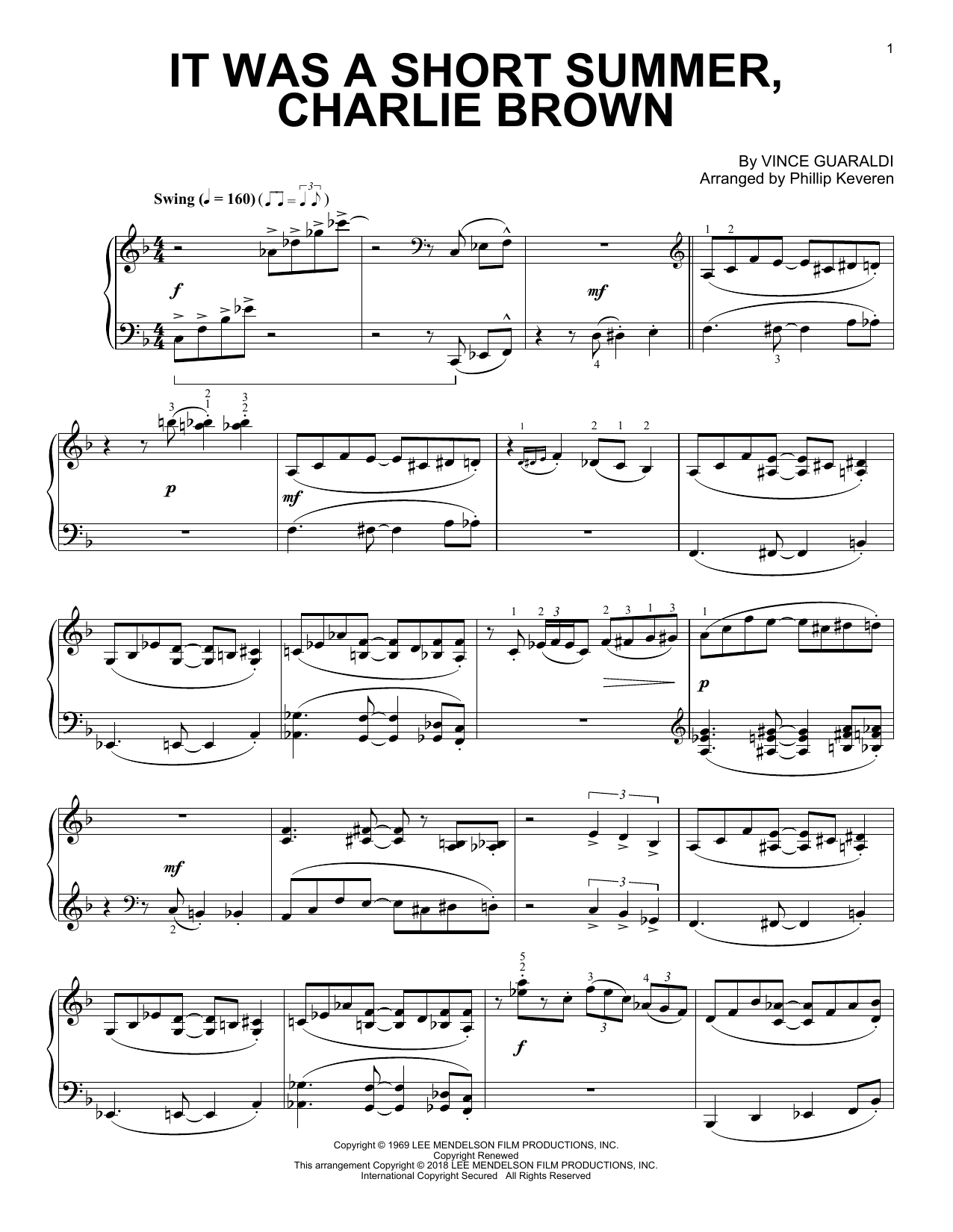 Phillip Keveren It Was A Short Summer, Charlie Brown sheet music, chords, lyrics - Printable PDF for Piano