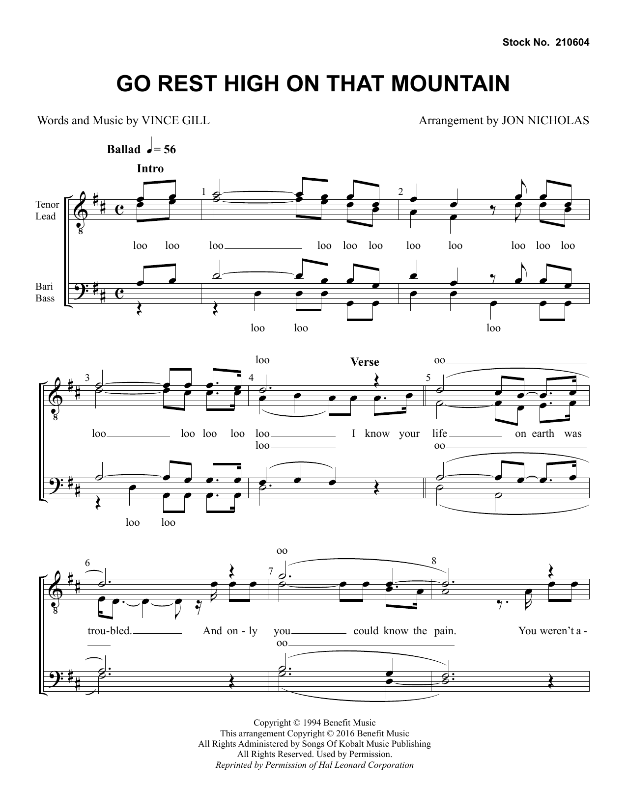 Learn to play Vince Gill Go Rest High on That Mountain (arr. Jon Nicholas) sheet music for TTBB Choir in minutes. Vince Gill Go Rest High on That Mountain (arr. Jon Nicholas) sheet music preview music notes and score for TTBB Choir including 6 page(s)
