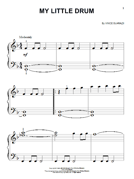 Learn to play Vince Guaraldi My Little Drum sheet music for Piano (Big Notes) in minutes. Vince Guaraldi My Little Drum sheet music preview music notes and score for Piano (Big Notes) including 3 page(s)