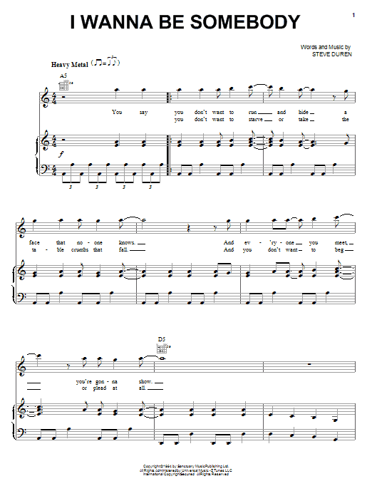 W.A.S.P. I Wanna Be Somebody sheet music preview music notes and score for Easy Guitar Tab including 4 page(s)