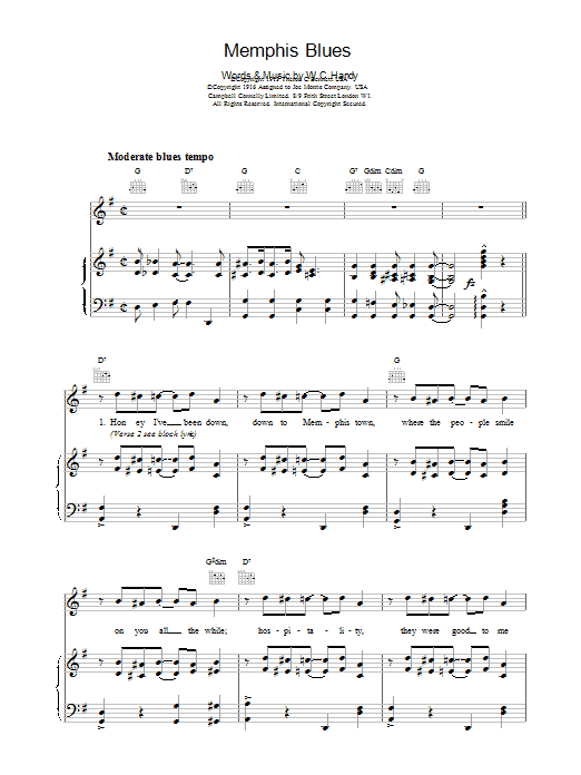 Learn to play W.C. Handy Memphis Blues sheet music for Easy Piano in minutes. W.C. Handy Memphis Blues sheet music preview music notes and score for Easy Piano including 4 page(s)