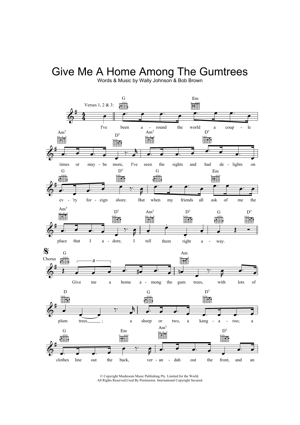 Learn to play Wally Johnson Give Me A Home Among The Gumtrees sheet music for Melody Line, Lyrics & Chords in minutes. Wally Johnson Give Me A Home Among The Gumtrees sheet music preview music notes and score for Melody Line, Lyrics & Chords including 2 page(s)