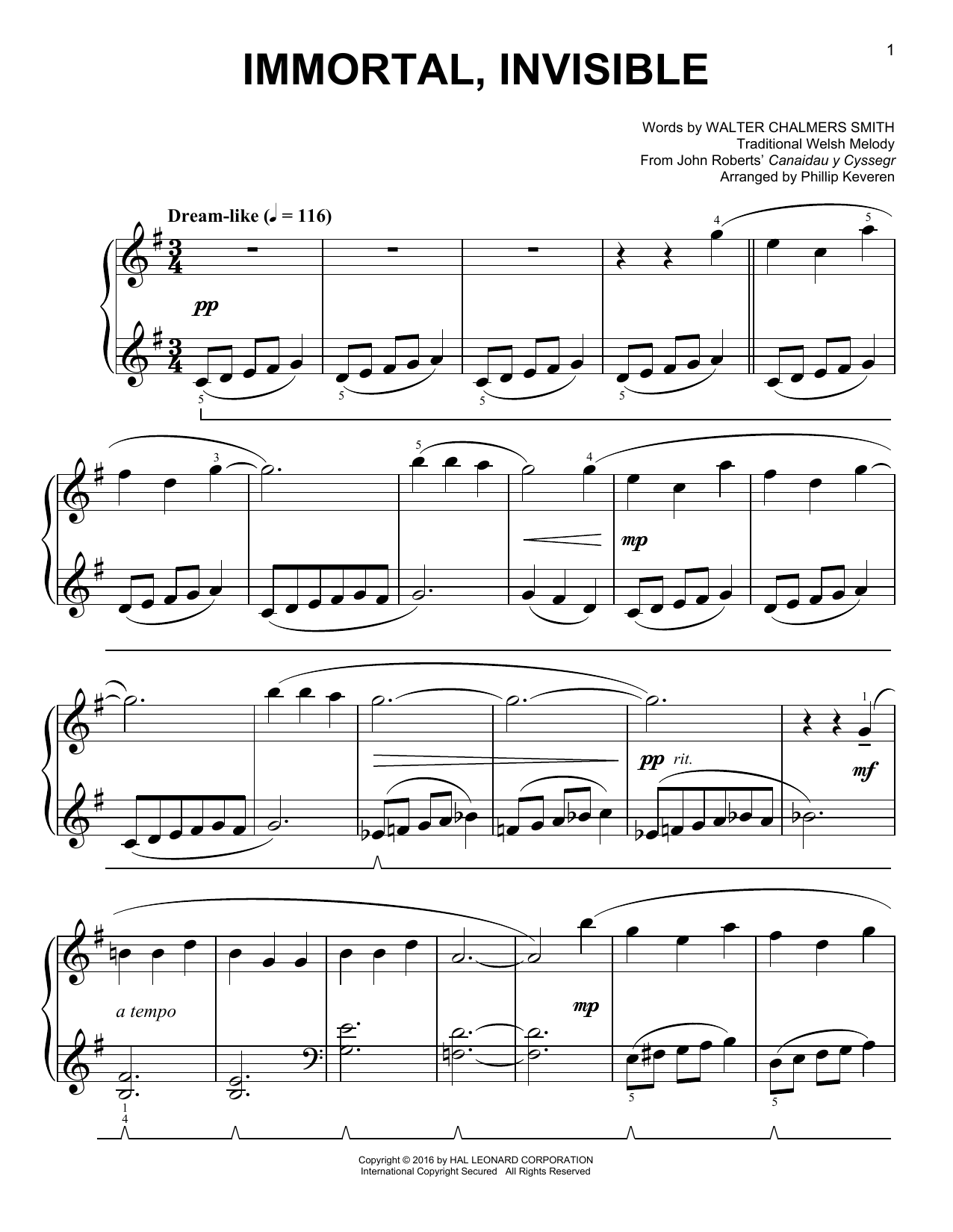Phillip Keveren Immortal, Invisible sheet music, chords, lyrics - Printable PDF for Easy Piano