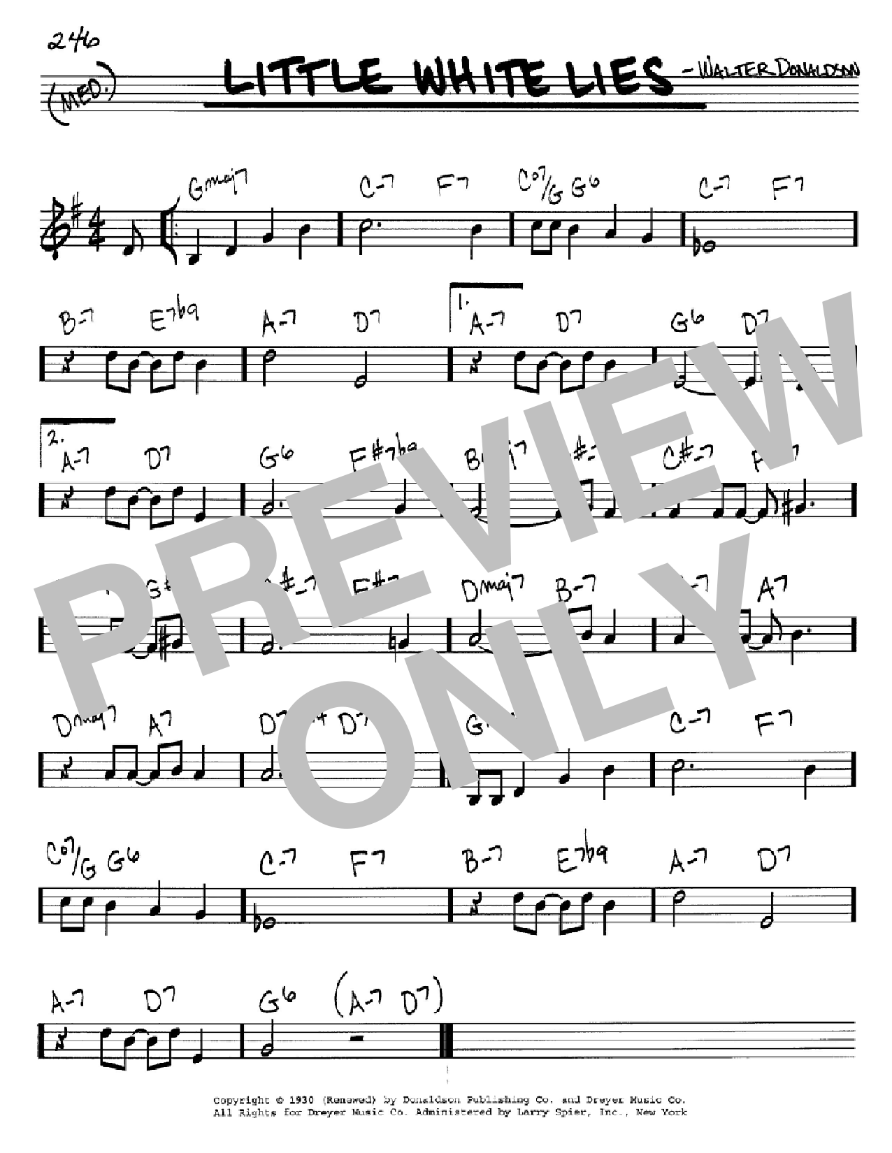 Walter Donaldson Little White Lies sheet music preview music notes and score for Easy Piano including 4 page(s)