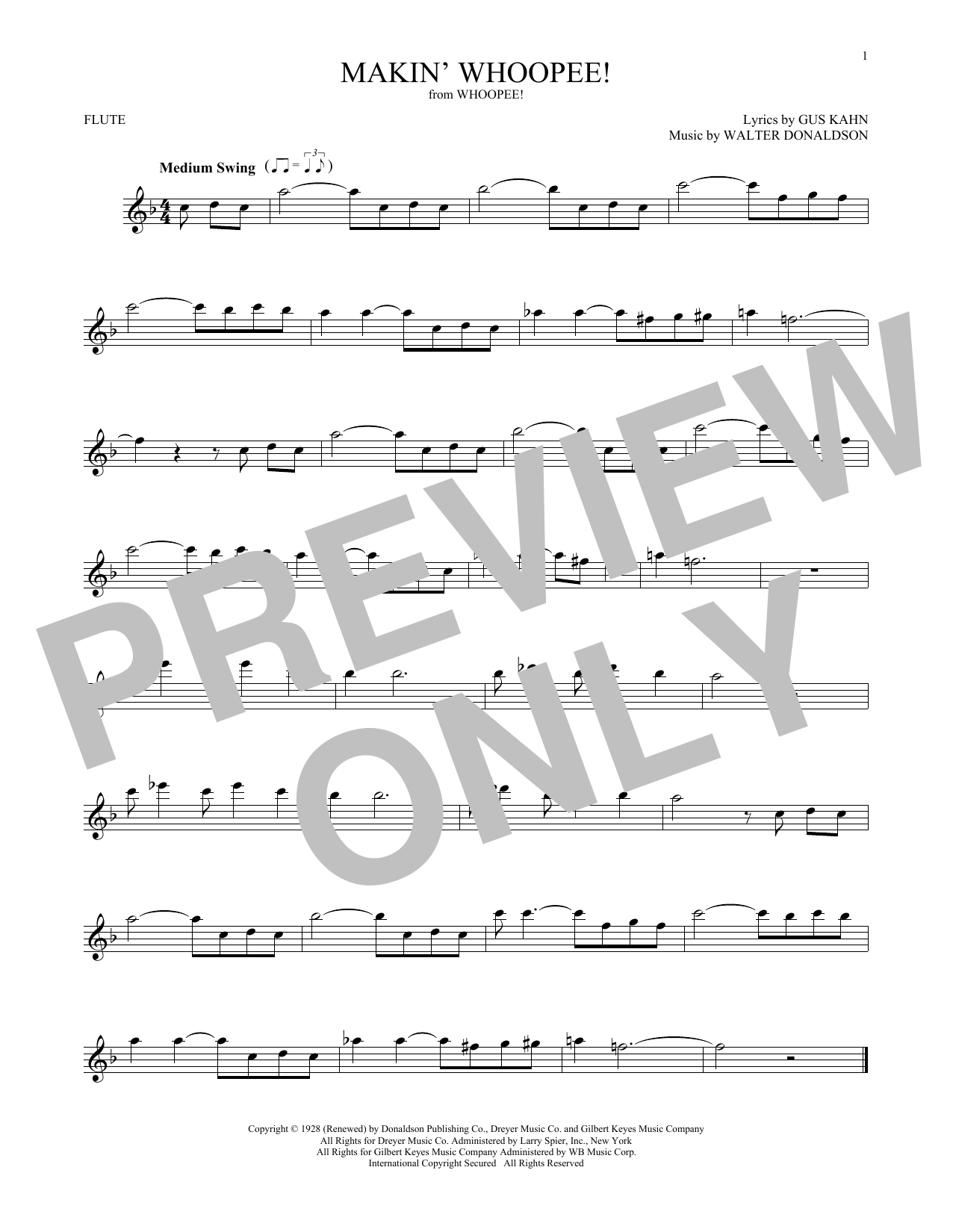 Learn to play Walter Donaldson Makin' Whoopee! sheet music for Real Book – Melody & Chords – Bb Instruments in minutes. Walter Donaldson Makin' Whoopee! sheet music preview music notes and score for Real Book – Melody & Chords – Bb Instruments including 1 page(s)