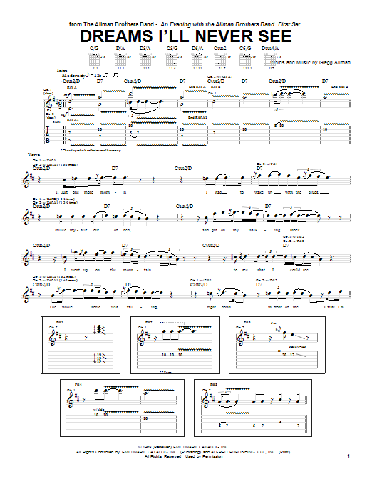 Learn to play Warren Haynes Dreams I'll Never See sheet music for Guitar Tab in minutes. Warren Haynes Dreams I'll Never See sheet music preview music notes and score for Guitar Tab including 19 page(s)