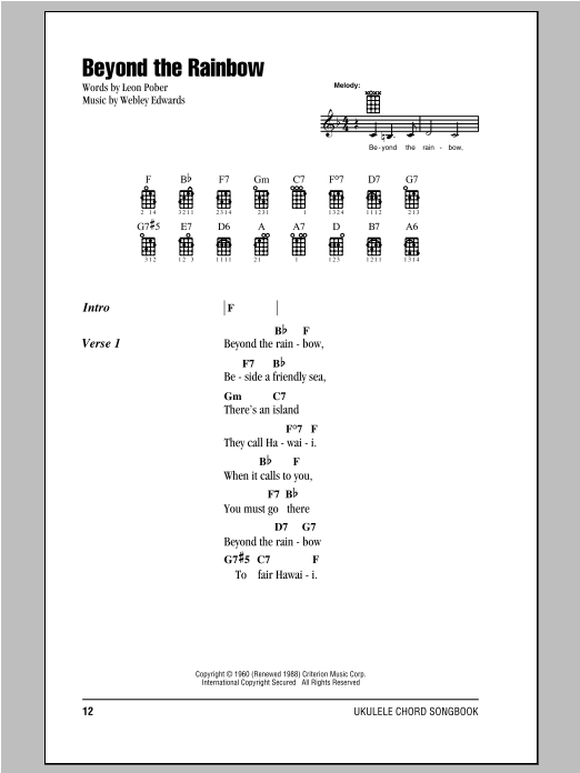 Webley Edwards Beyond The Rainbow Sheet Music Download Printable Pdf Folk Music Score For Ukulele Chords Lyrics